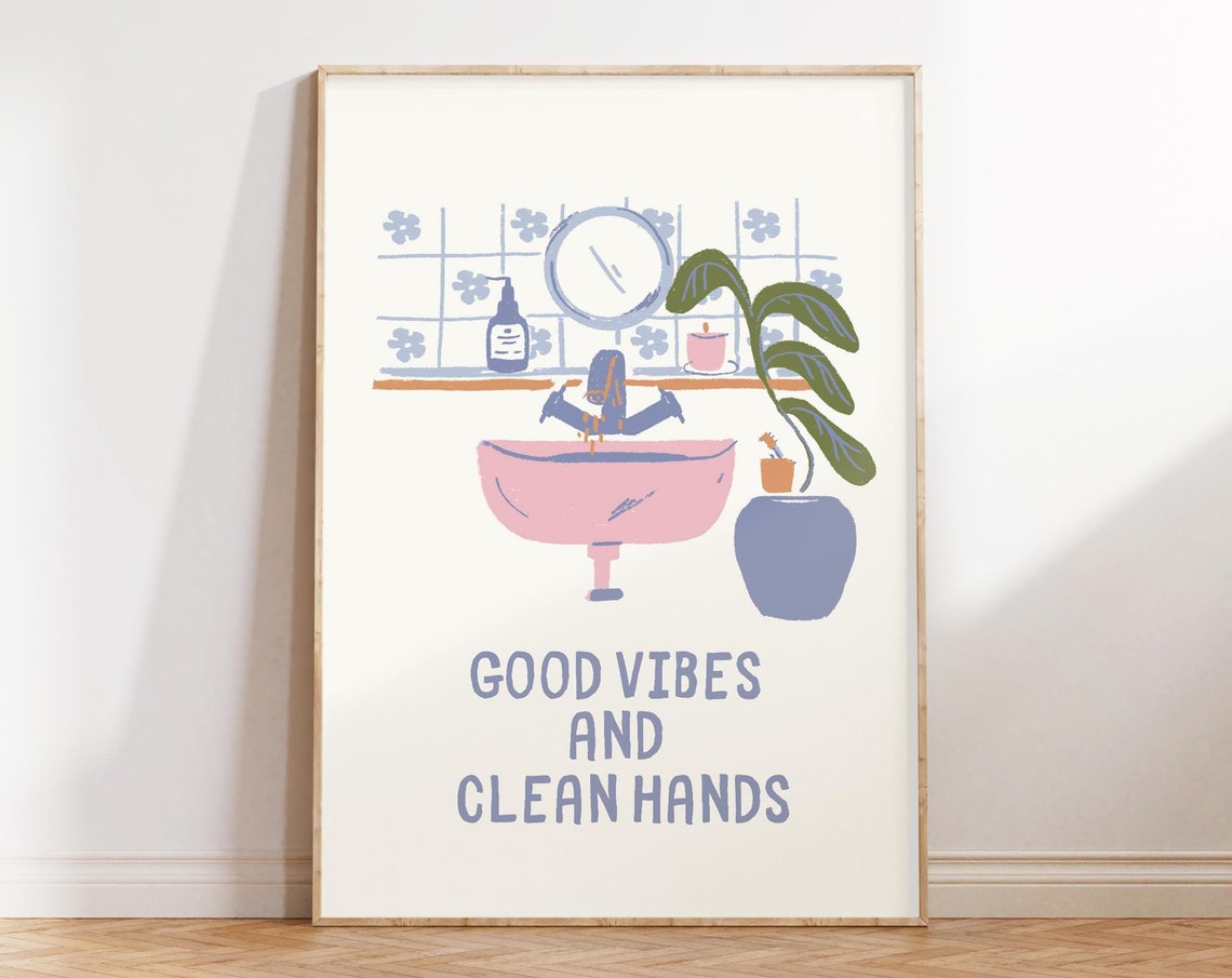 Good Vibes And Clean Hands Pastel Bathroom Sink Quote Poster