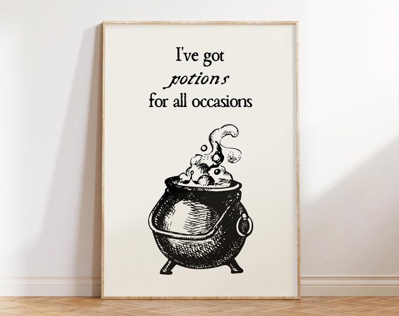 Witchy Potions Cauldron Halloween Poster in Vintage Engraving Style