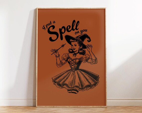 I Put A Spell On You Print Orange Halloween Decor Cute Witchy Decor Halloween Wall Art Retro Witch Poster
