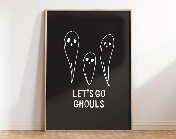 Lets Go Ghouls Three Doodle Ghosts on Black Cute Halloween Party Poster