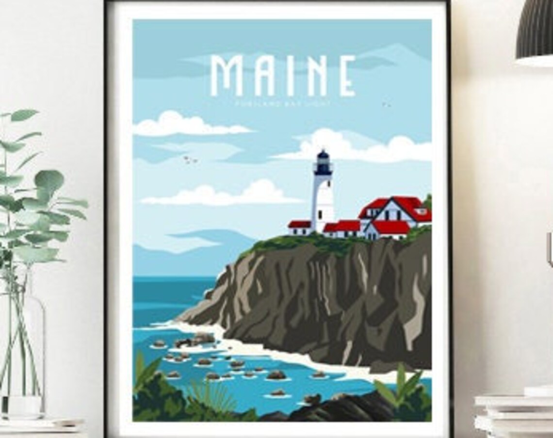 Maine Travel Poster, Coastal Wall Art Print