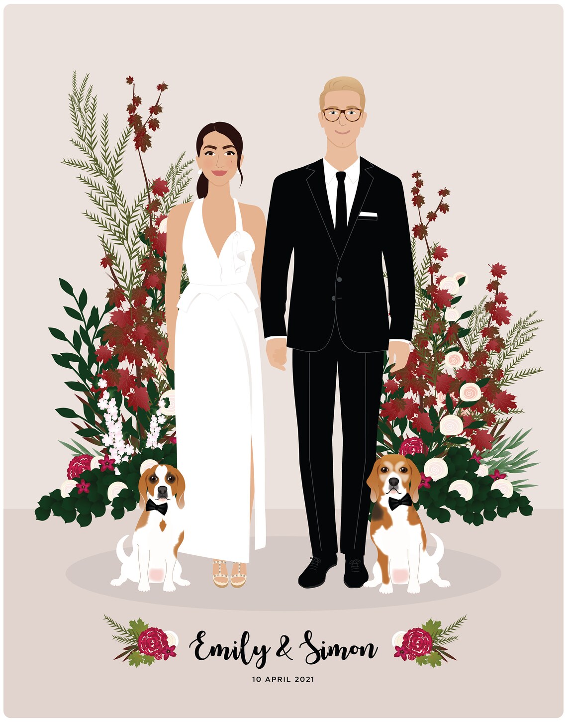 Custom Wedding Portrait, 1st Anniversary Gift - Image 2