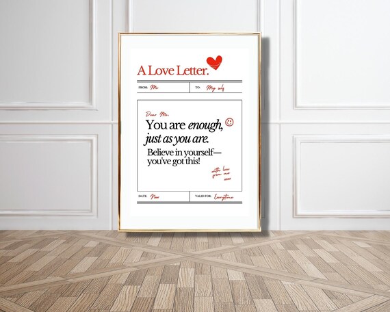 A Love Letter To Yourself Self Worth Minimalist Affirmation Poster
