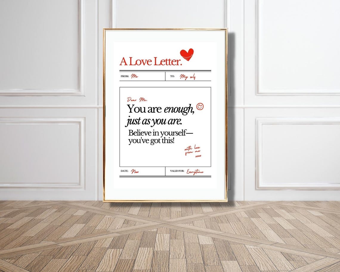 A Love Letter To Yourself Self Worth Minimalist Affirmation Poster