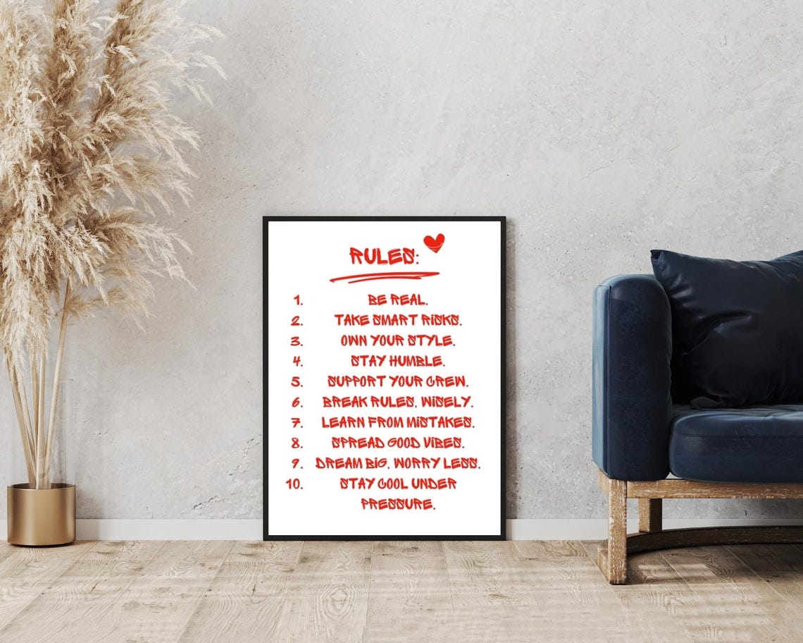 Inspirational Life Rules List 10 Ways To Live Red Typography Poster - Image 5