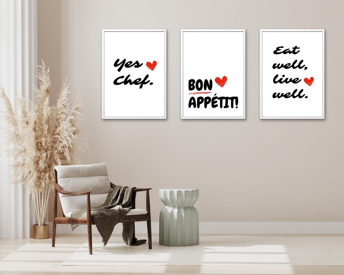 Playful Yes Chef Quote Red Heart Black Script Kitchen Decor Poster - Image 2