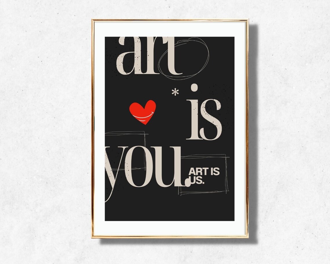 Art Is You Black Cream Red Heart Modern Gallery Statement Poster - Image 4