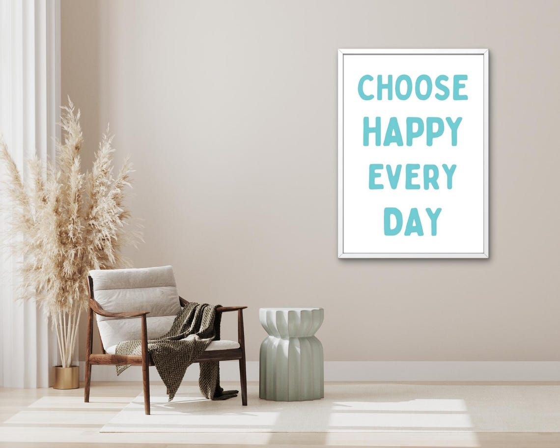 Choose Happy Every Day Turquoise White Minimalist Positive Poster - Image 3