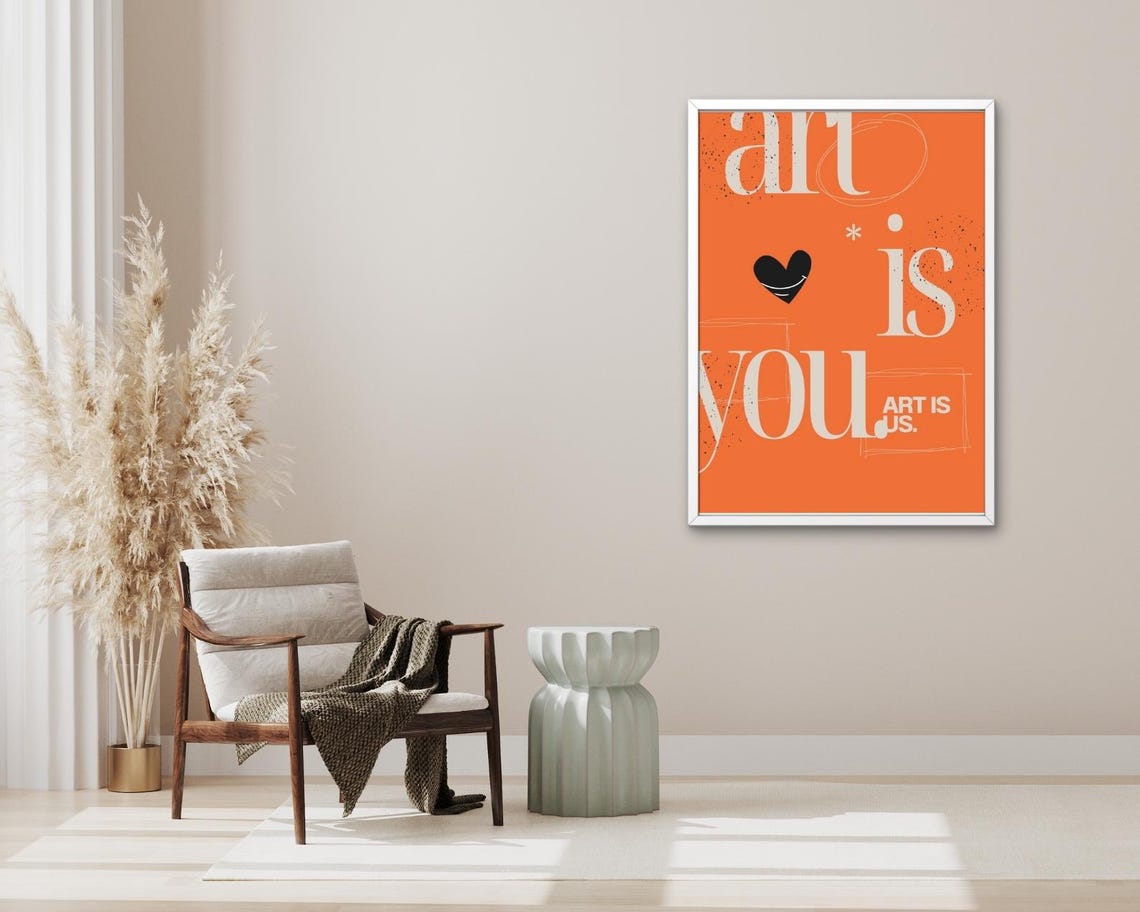 Bold Orange Wall Art Art Is You With Black Heart Stylish Poster For Creative Spaces - Image 3