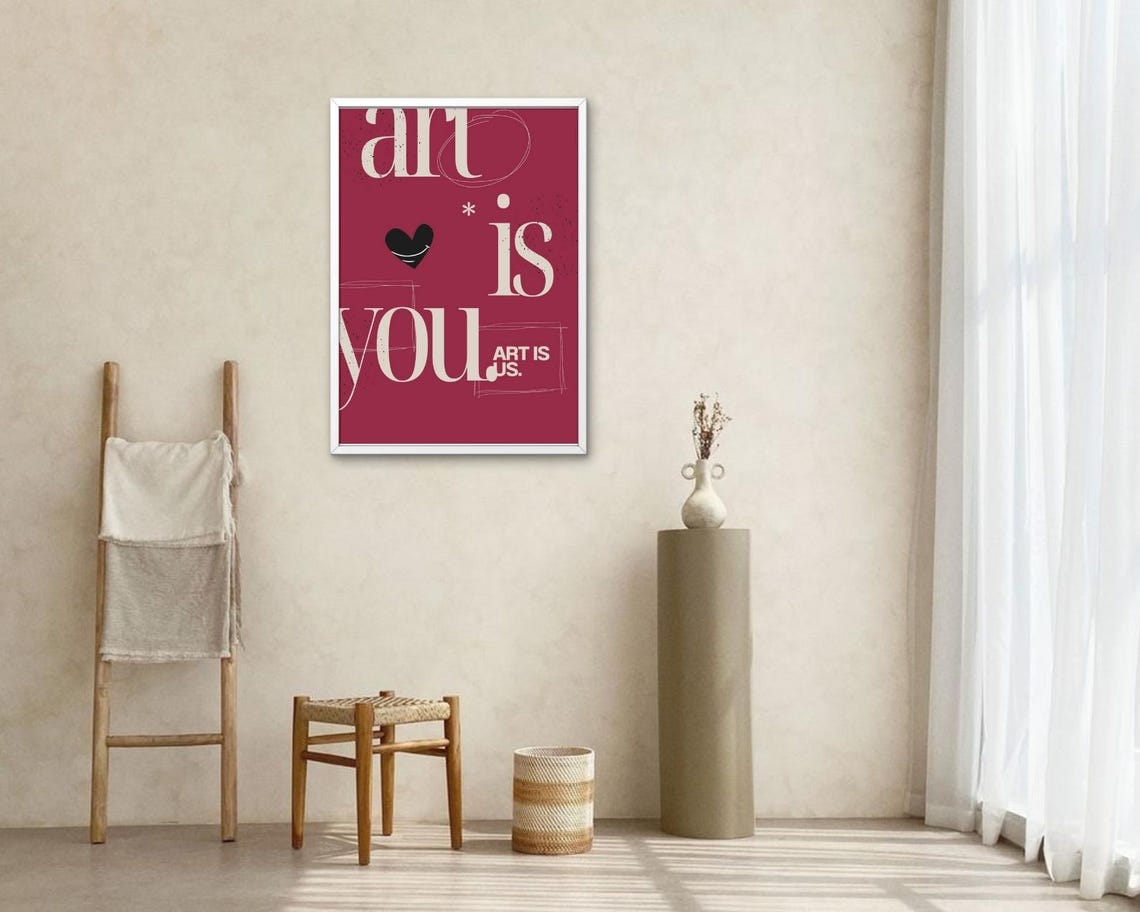 Art Is You Burgundy Cream Heart Modern Gallery Statement Poster - Image 2