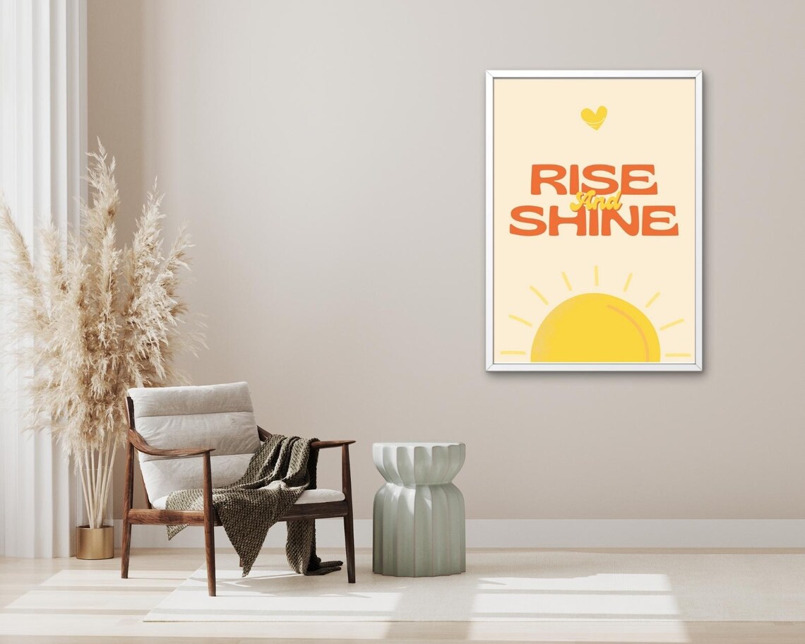 Rise And Shine Sunrise Yellow Orange Retro Morning Quote Poster - Image 3