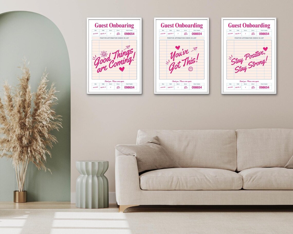 Positive Affirmation Guest Check Set of 3 Pink Receipt Quote Poster - Image 3