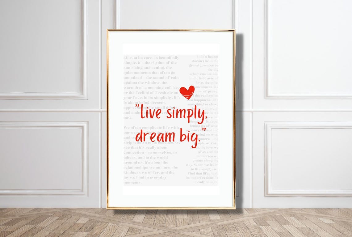 Live Simply Dream Big Quote Red Script Minimalist Art Poster