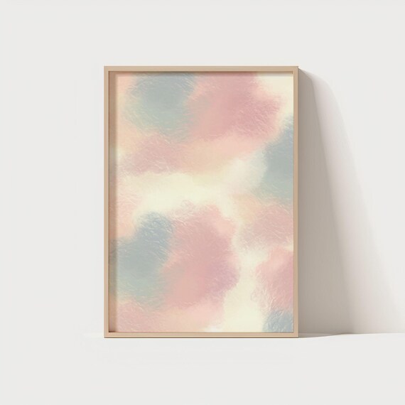 Pastel Abstract Wall Art Print Soft Cloudy Watercolor Texture Blush Blue Beige Poster Minimalist Room Decor