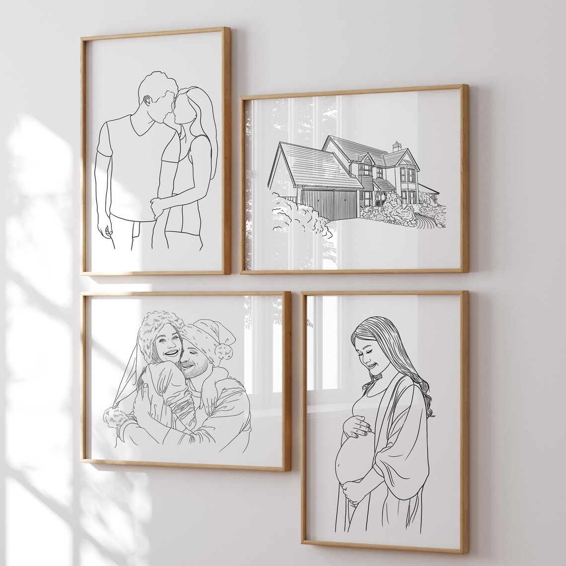One Line Pregnancy Drawing, Custom Couple Portrait - Image 3