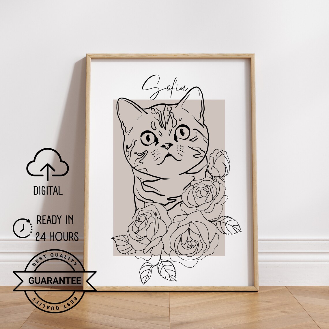 Custom Cat Portrait, Personalized Pet Outline