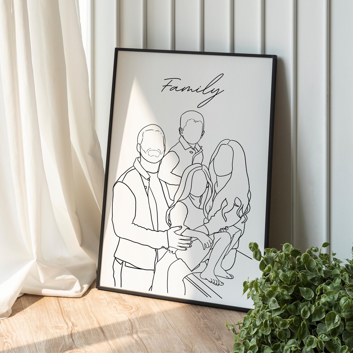 Custom Line Drawing Family Wedding Portrait - Image 4