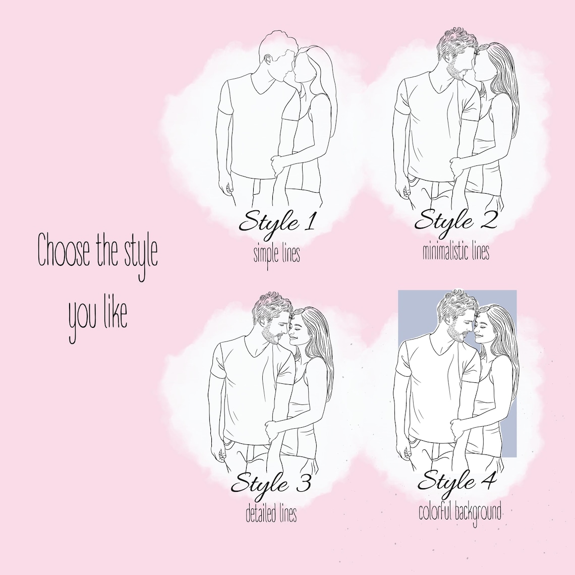 Me and You Couple Line Art Romantic Embrace Custom Portrait Poster - Image 2