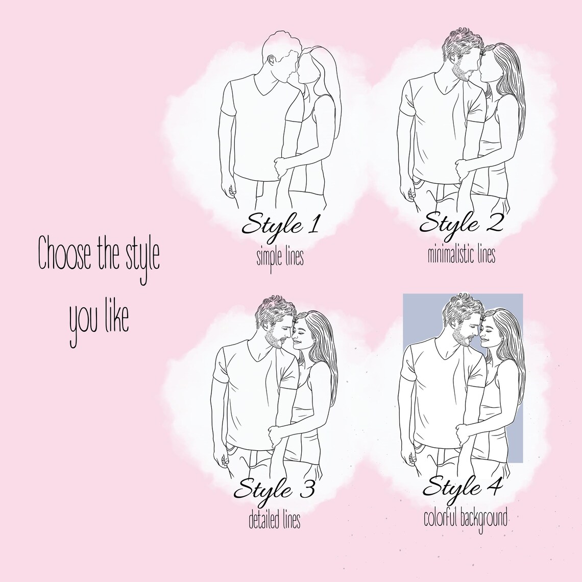 You and Me Faceless Couple Line Art Romantic Love Portrait Poster - Image 2