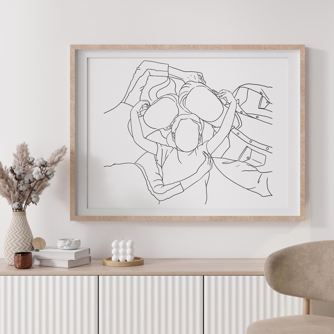 Personalized Faceless Trio Embrace Minimalist Line Drawing Poster - Image 4