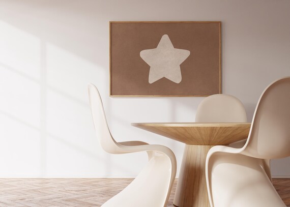 Retro Star Print Beige Brown Wall Art Handdrawn Trendy Poster Bar Cart Decor