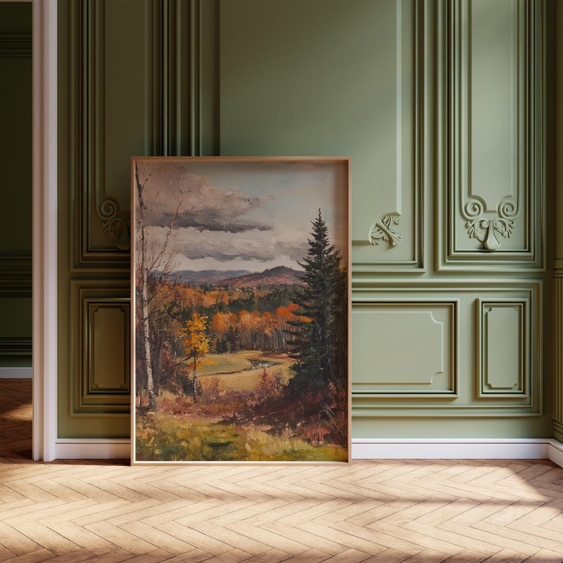 Fall in New England Moody Autumn Forest Vintage Oil Painting Print - Image 4