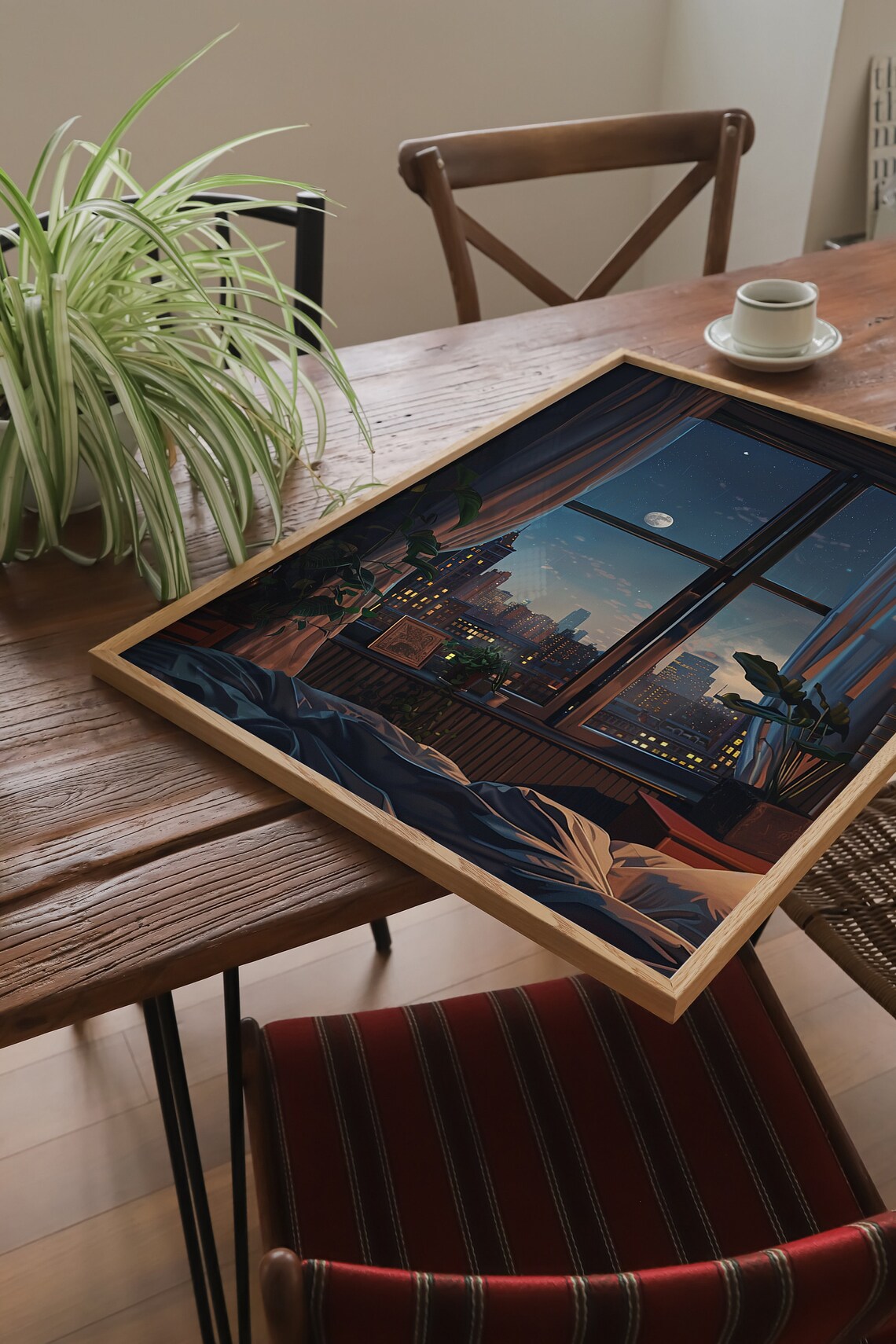 Nightfall View of the City Through a Window Art Print - Image 2