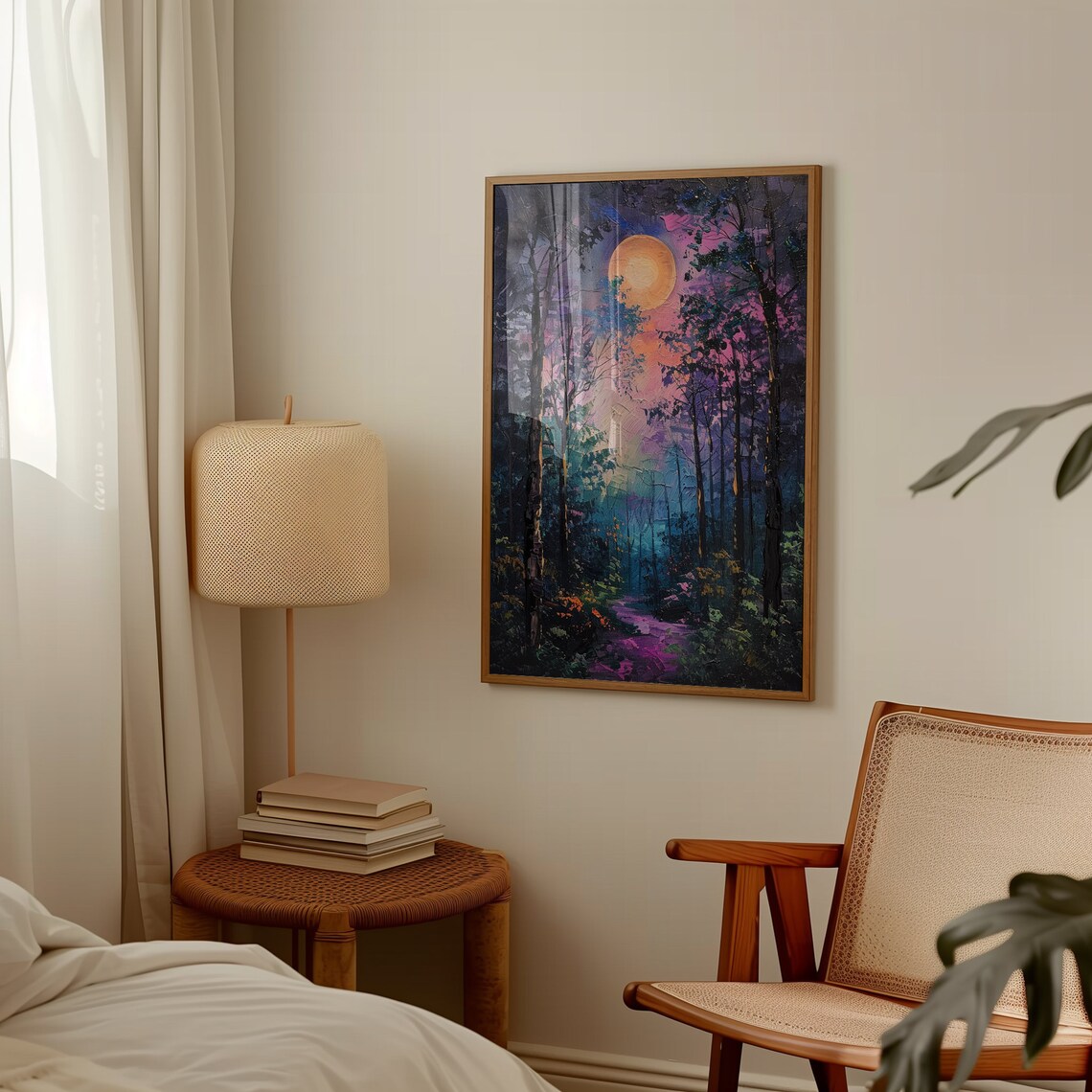 Moon Above the Mystical Woodland at Night Art Print - Image 3