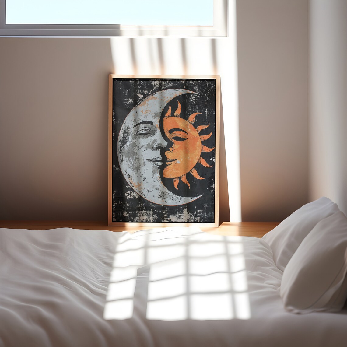Sun and Moon With Faces Abstract Art Print - Image 3