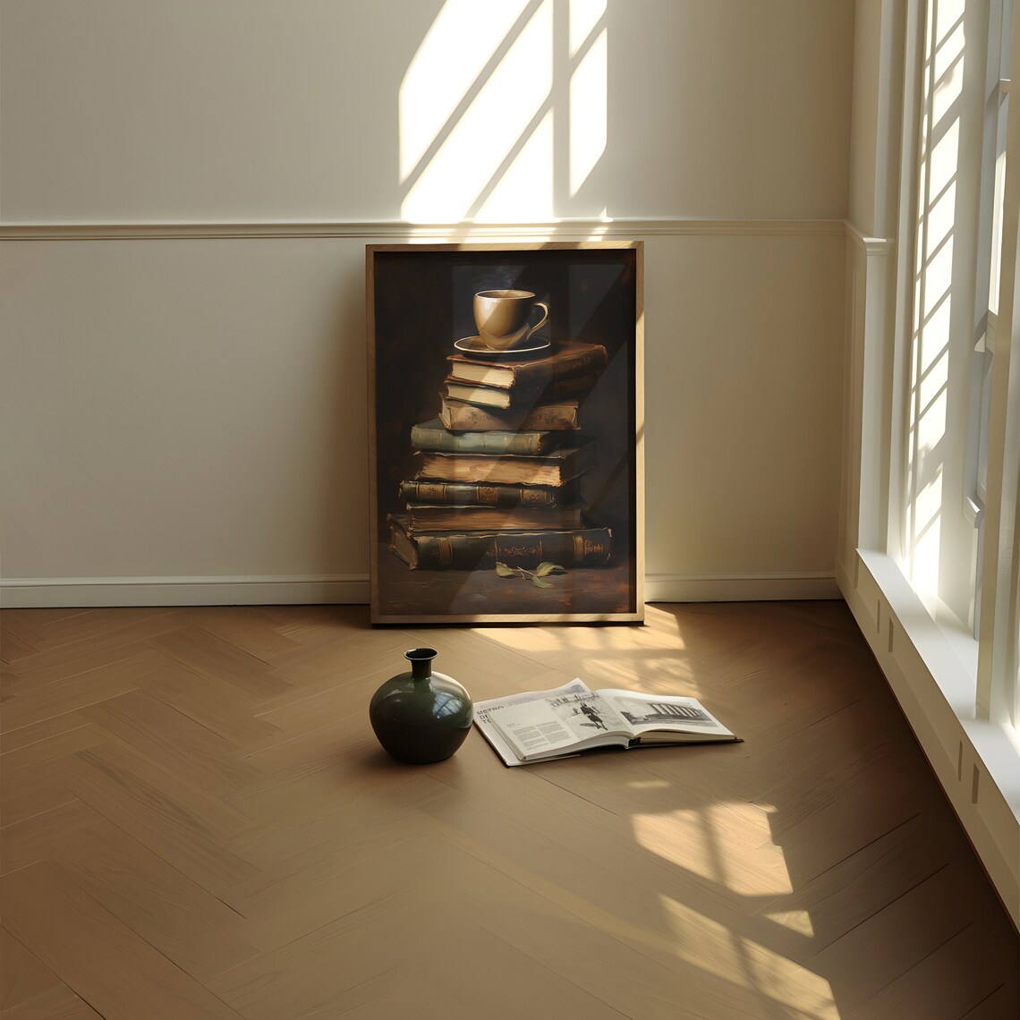 Books And Coffee Cup Art Print, Dark Academia - Image 4
