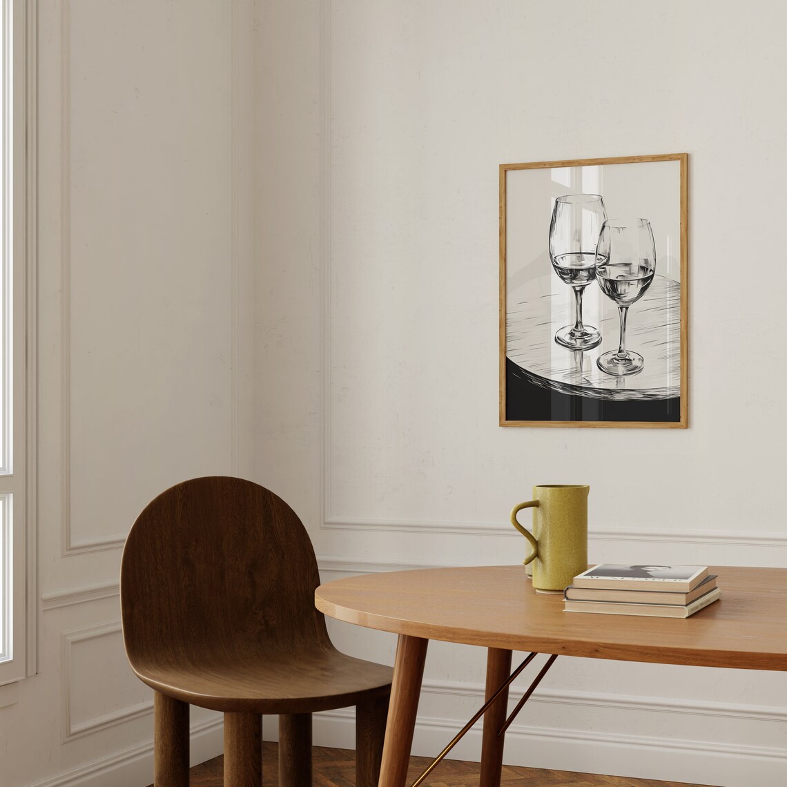 Two Wine Glasses Minimalist Black and White Sketch Art Print - Image 3