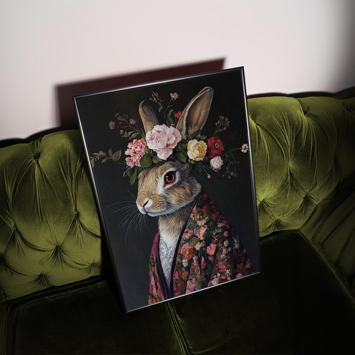 Maximalist Rabbit Portrait, Vintage Floral Art Print - Image 3