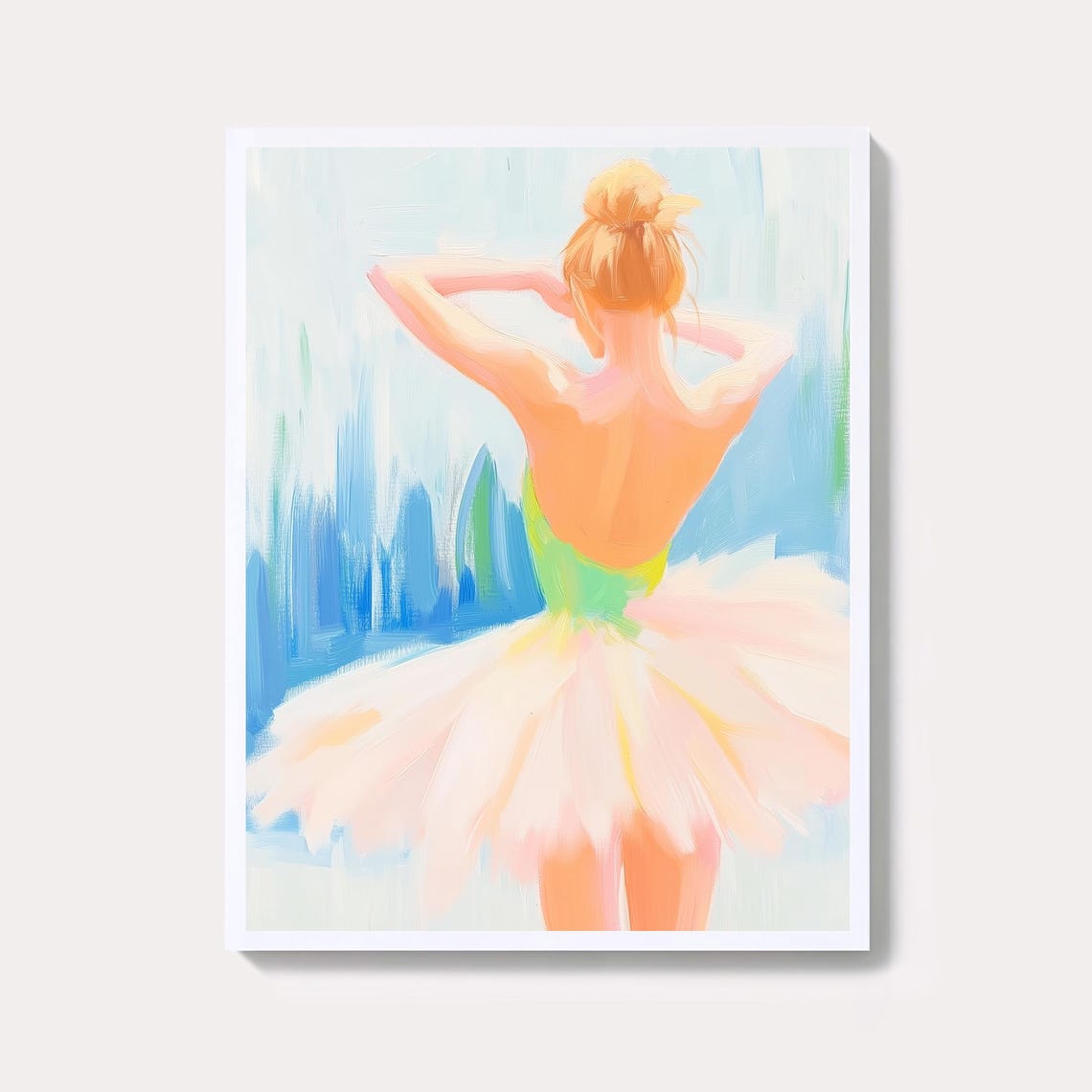 Graceful Ballerina Pink Tutu Back View Pastel Dance Studio Art Print