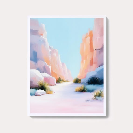 Sunlit Canyon Path Painting Pastel Desert Wall Art Southwestern Minimalist