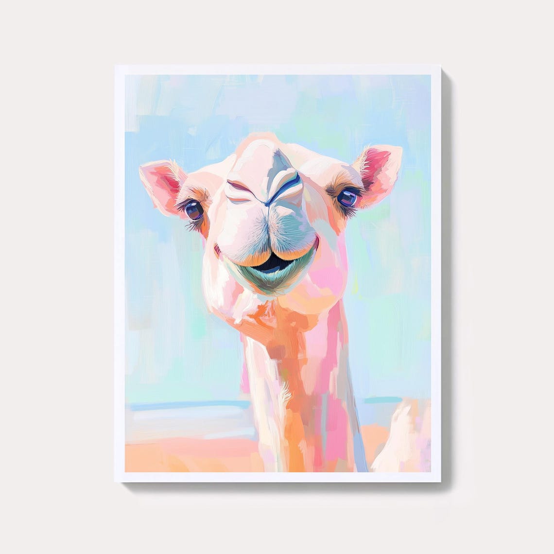 Pastel Camel Portrait Playful Desert Animal Watercolor Art Poster