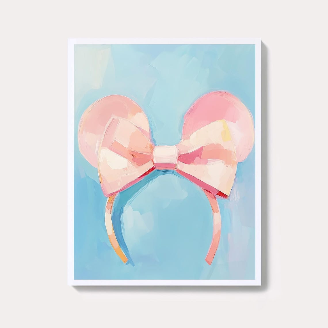 Pink Bow Mouse Ears Headband Pastel Nursery Room Decor Wall Art