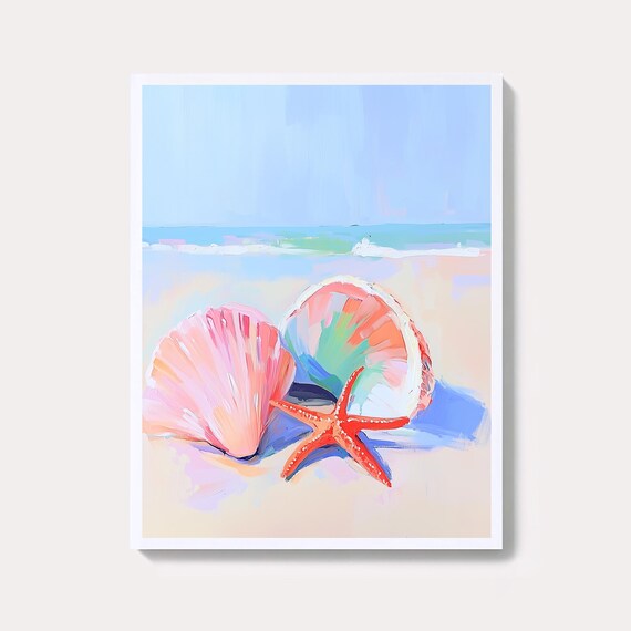Seashell Starfish Beach Print Coastal Landscape Wall Art