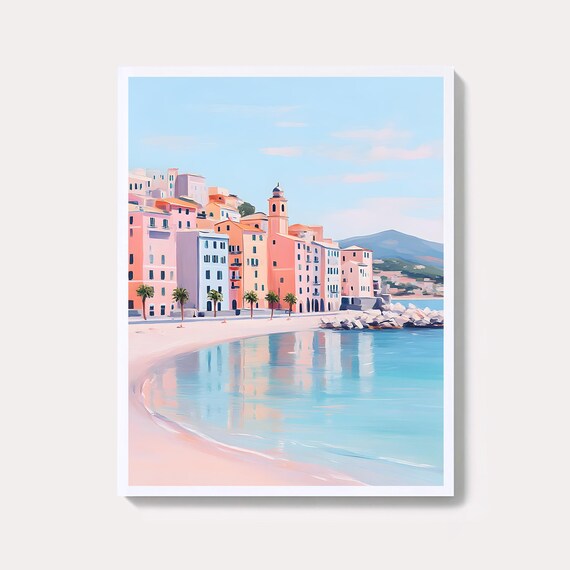 Pastel Italian Coastal Town Seaside Houses Harbor Beach Wall Art