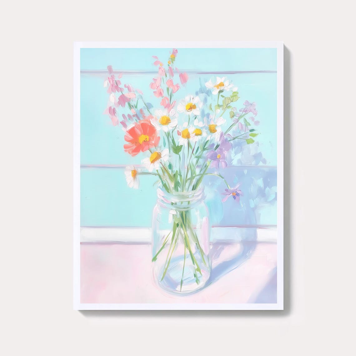 Pastel Wildflowers in Mason Jar Bouquet Cottage Core Art Print