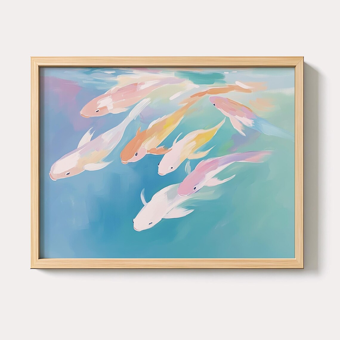 Pastel School Of Fish Art Print Abstract Coastal Painting