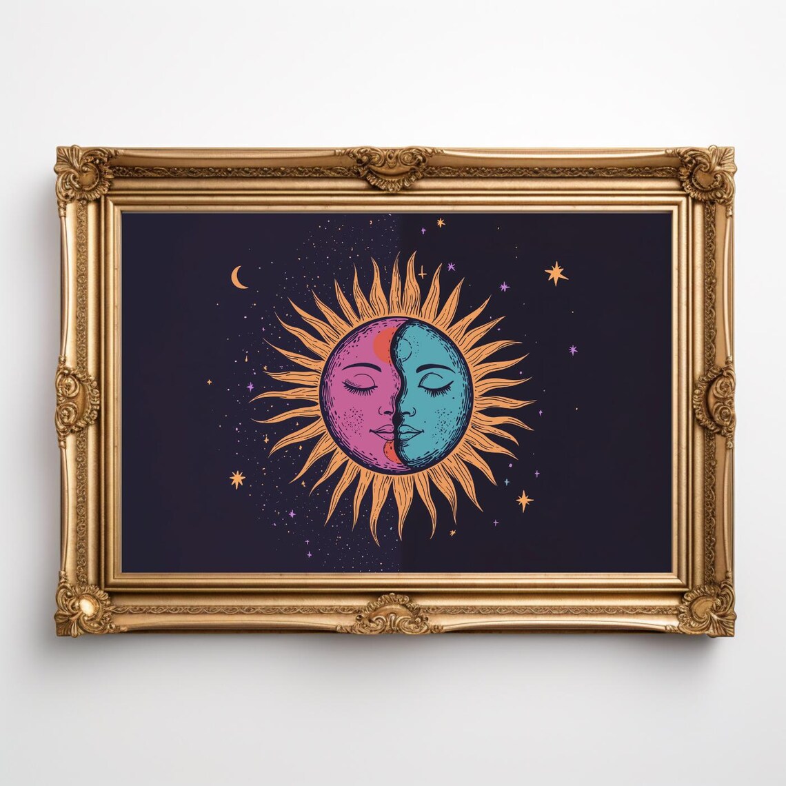 Witchy Celestial Sun Moon Faces Astrology Boho Cosmic Decor Poster - Image 6