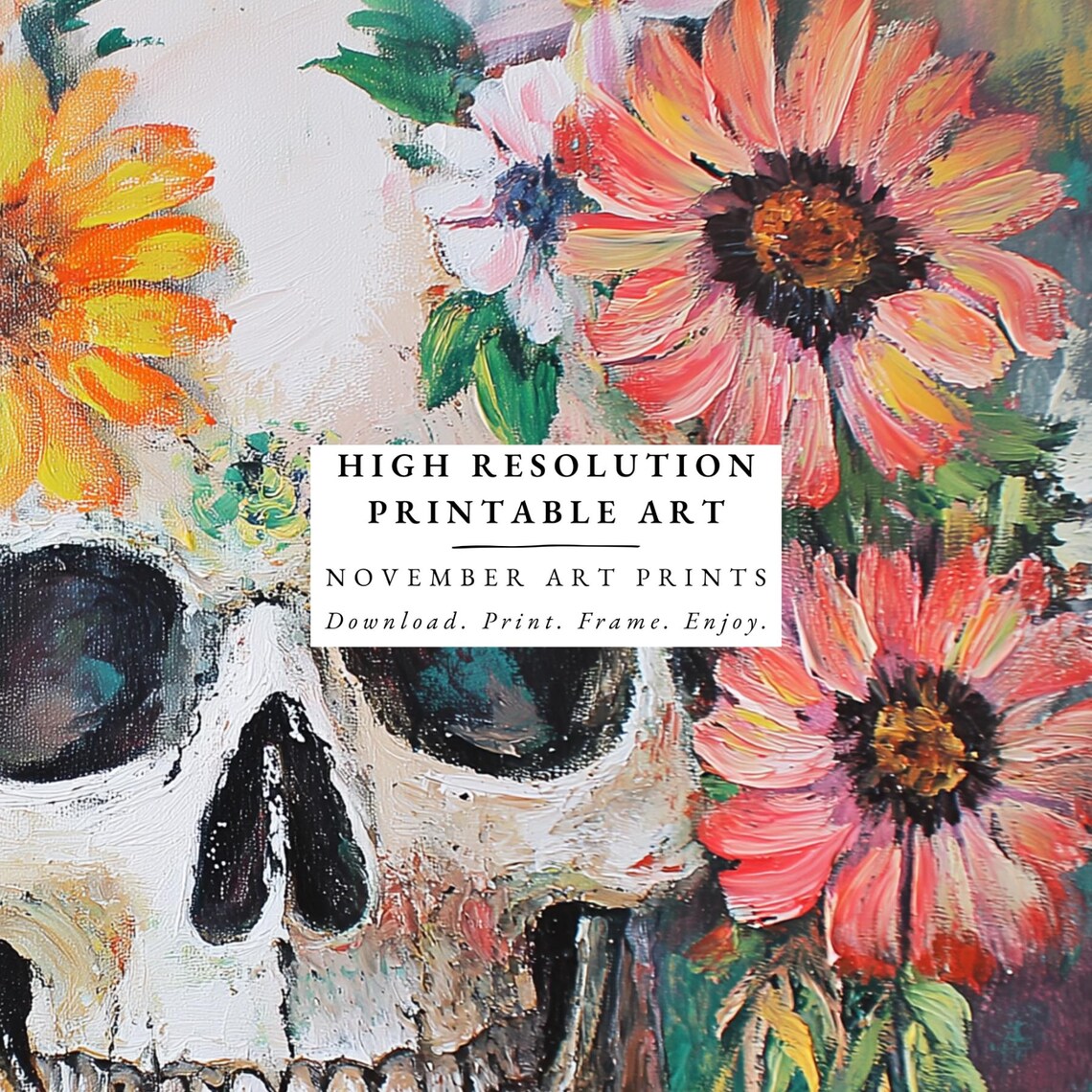 Colorful Floral Skull Still Life Gothic Halloween Wall Poster - Image 5