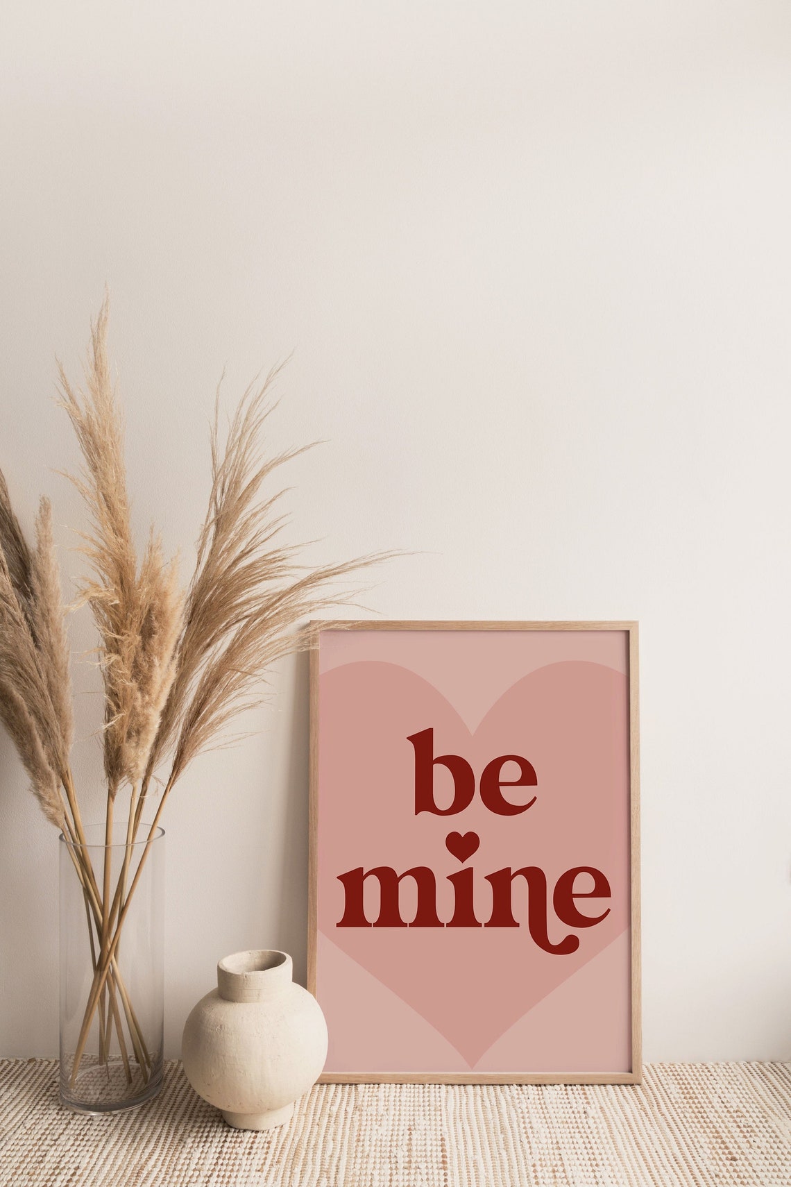 Be Mine Red Heart Blush Pink Playful Valentines Day Quote Poster