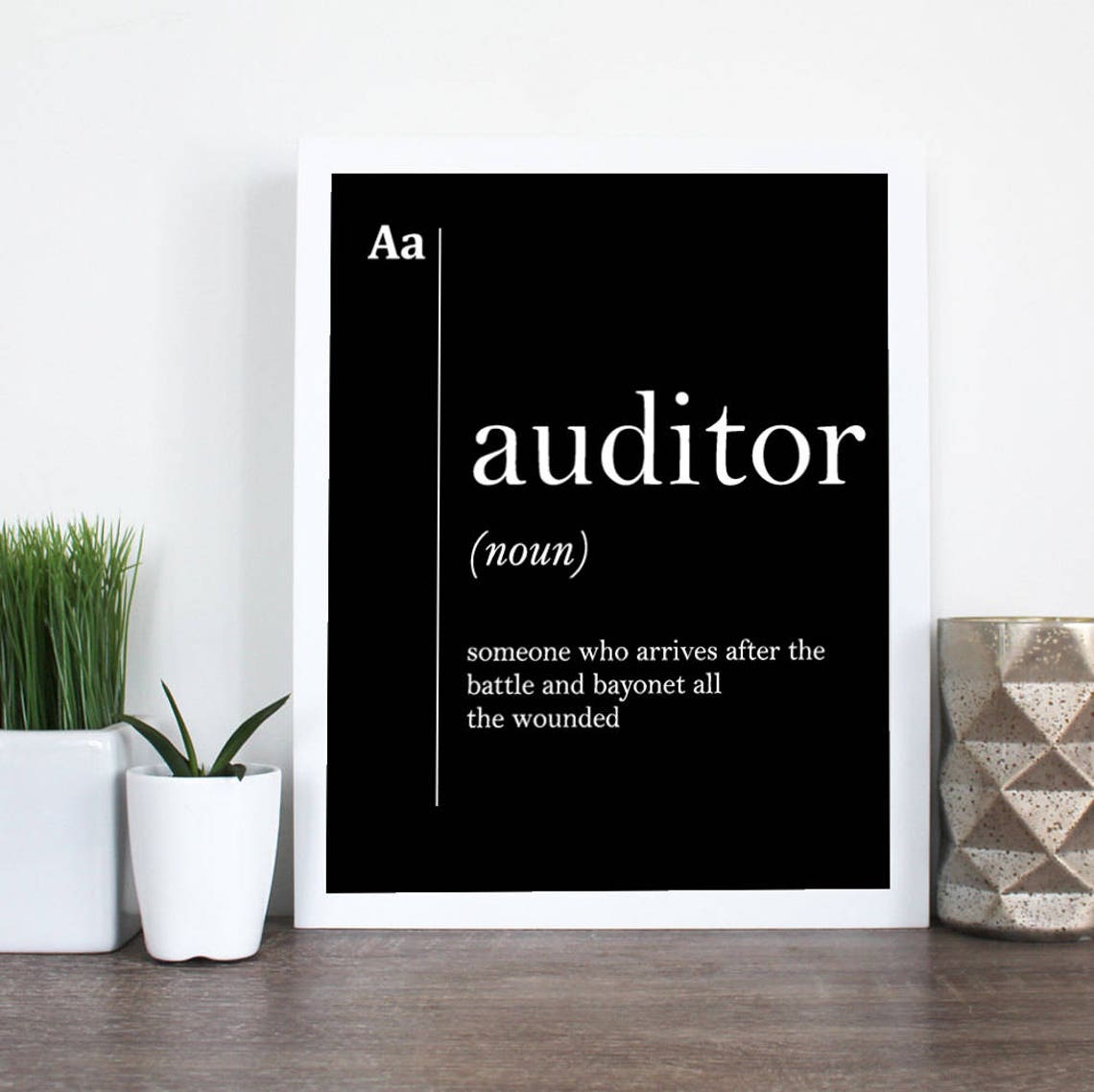 Auditor Definition Poster Funny Accountant Gift Black White Office Art - Image 2