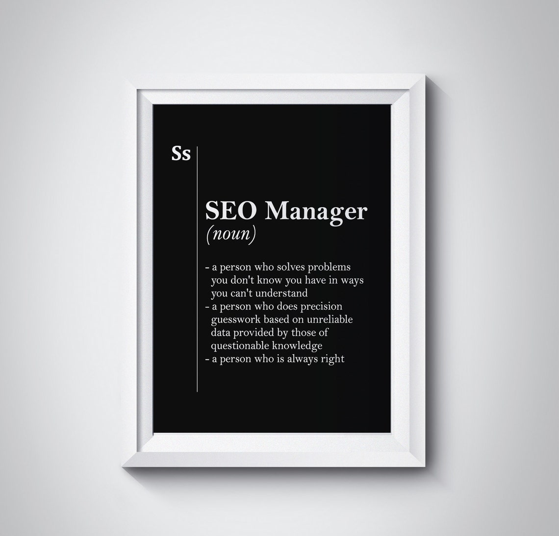 SEO Manager Funny Noun Definition Black Dictionary Gift Poster