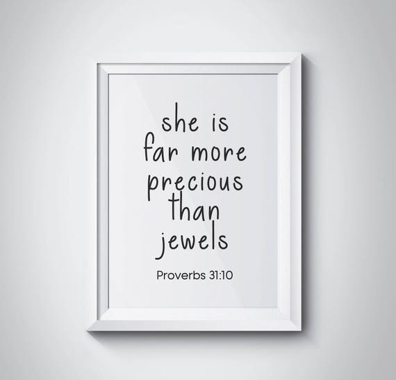 Proverbs 3110 She Is Far More Precious Than Jewels Bible Verse Nursery Wall Art Scripture Poster Girl Room Decor Baby Shower Gift Christian