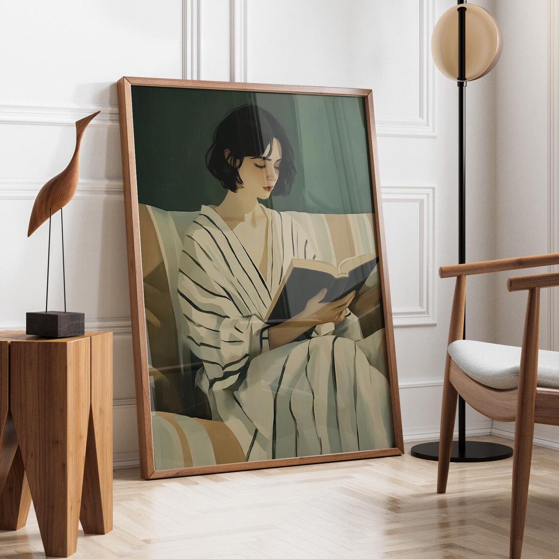 Evening Emerald Reading Woman Minimalist Contemporary Book Lover Poster