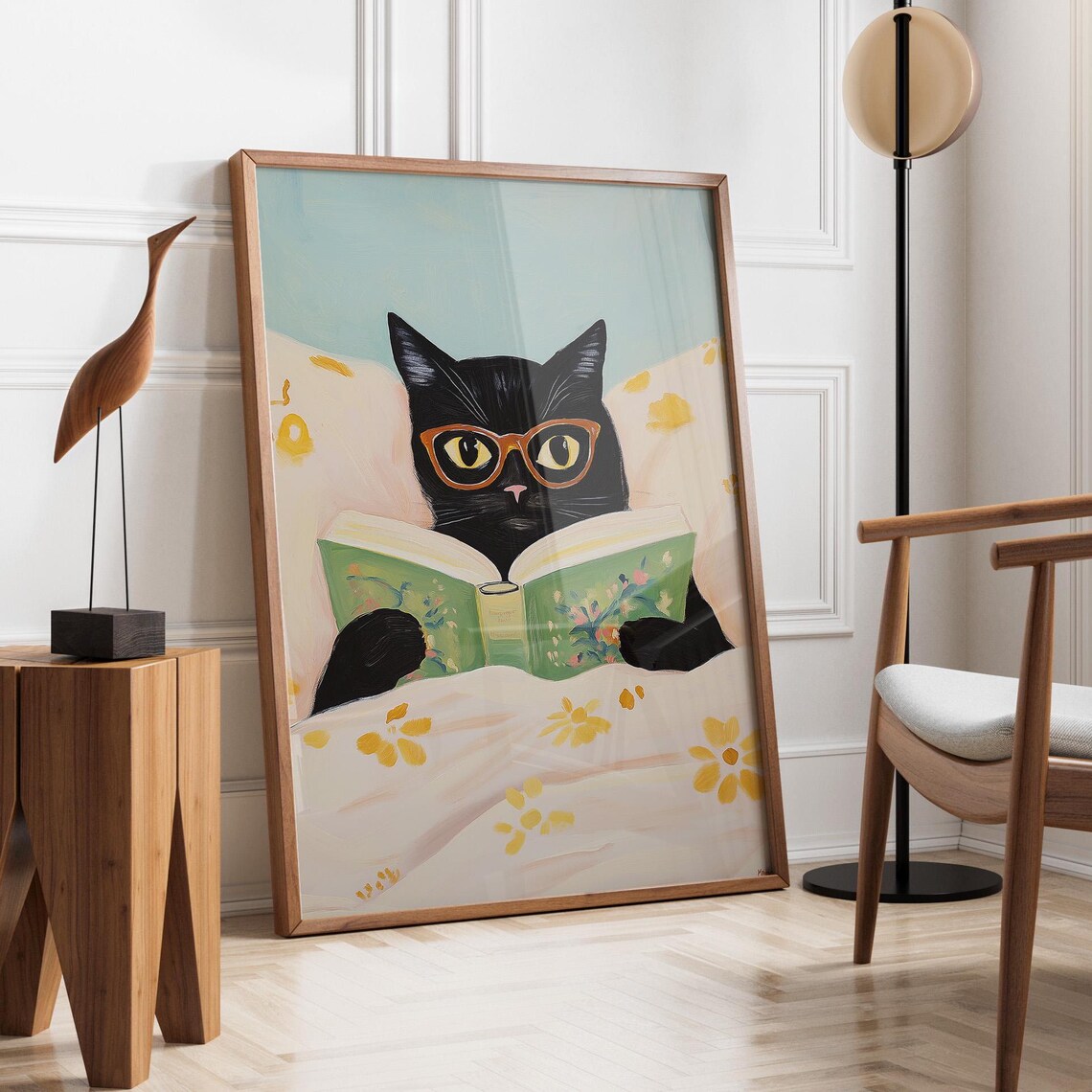 Bookworm Cat, Contemporary Reading Cat Art Print