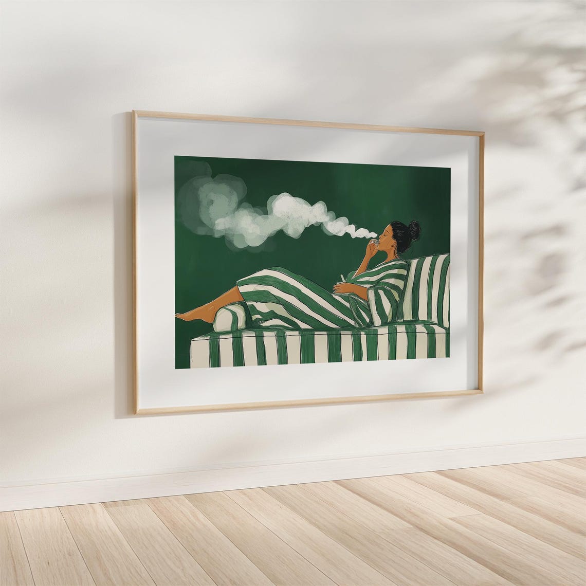 Emerald Green Woman Smoking Stripe Woman Poster - Image 2