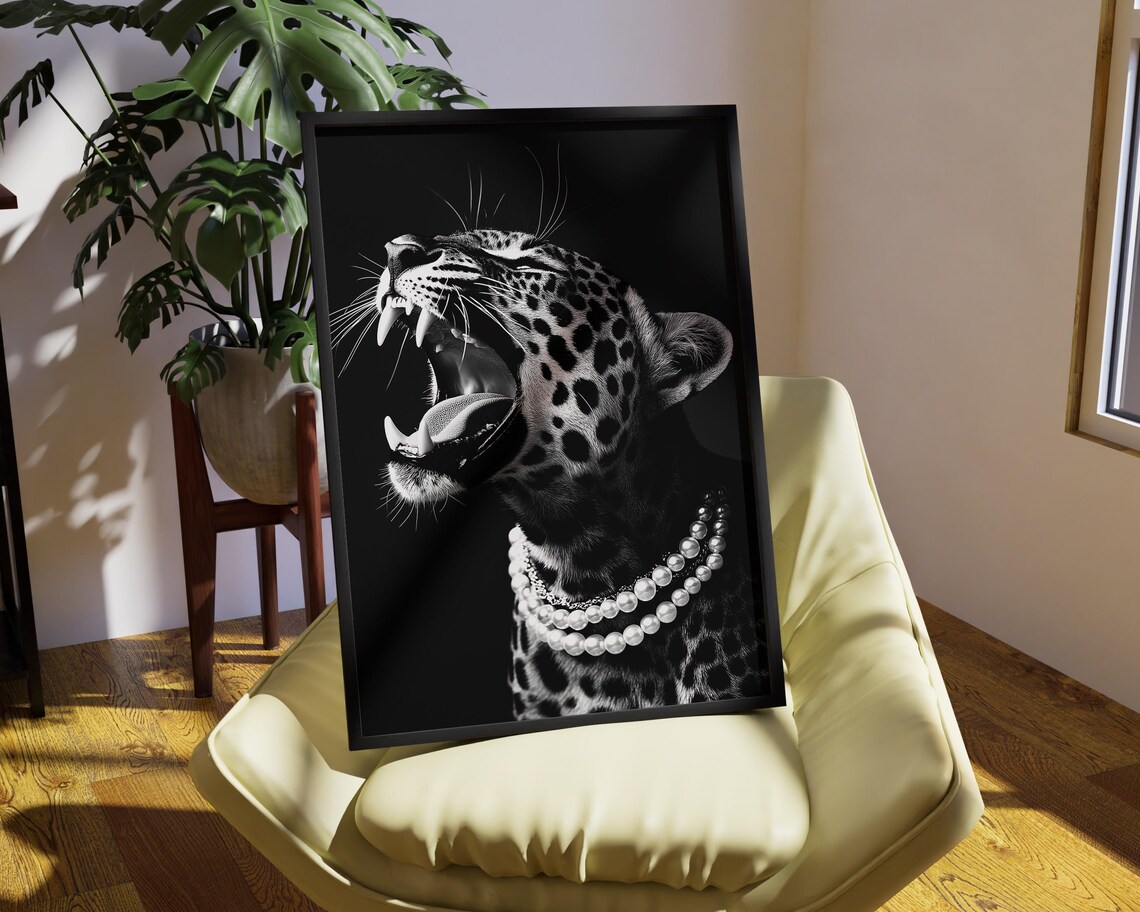 Luxury Leopard With Pearl, Elegant Art Print - Image 2
